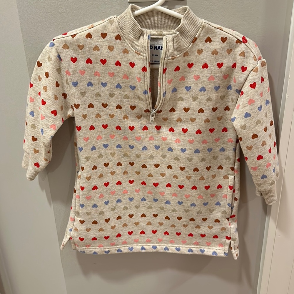 Old Navy Tunic Length Quarter Zip Sweatshirt with Hearts